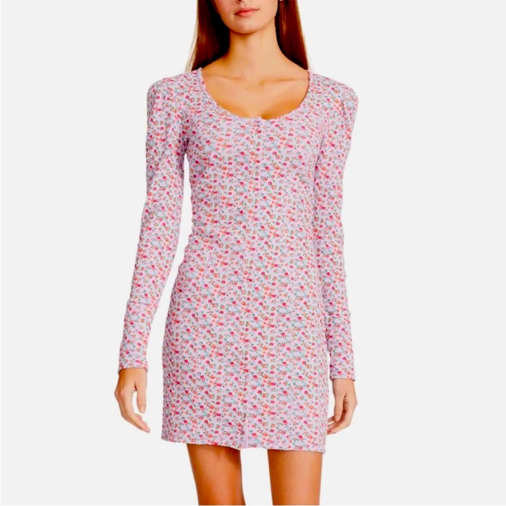 BETSEY JOHNSON Womens Waffle-Knit Floral Shirtdress